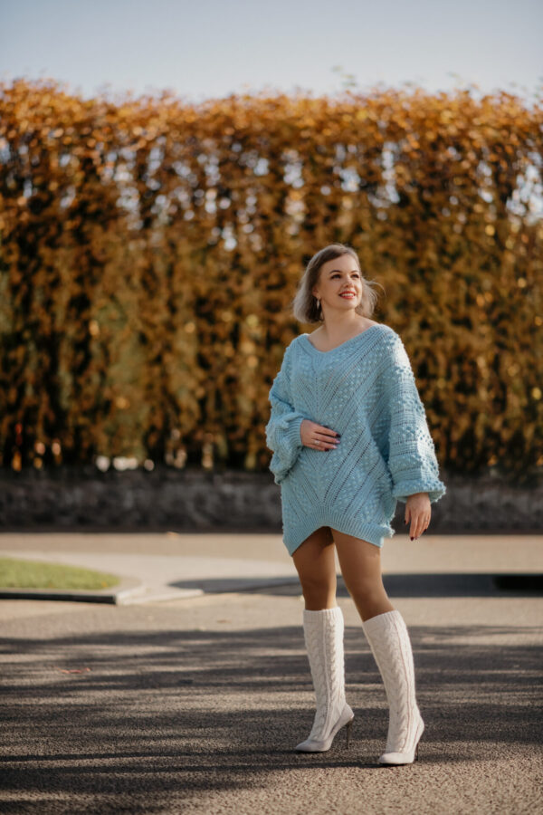 Hand Crocheted Alpaca Sweater – Turquoise - Image 5